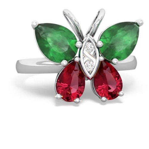 emerald-lab ruby butterfly ring
