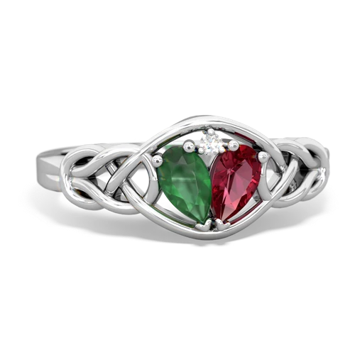 emerald-lab ruby celtic knot ring