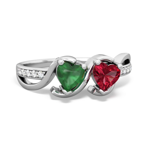 emerald-lab ruby double heart ring