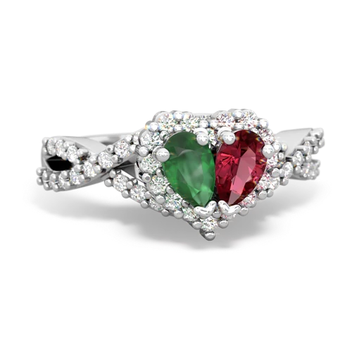 emerald-lab ruby engagement ring