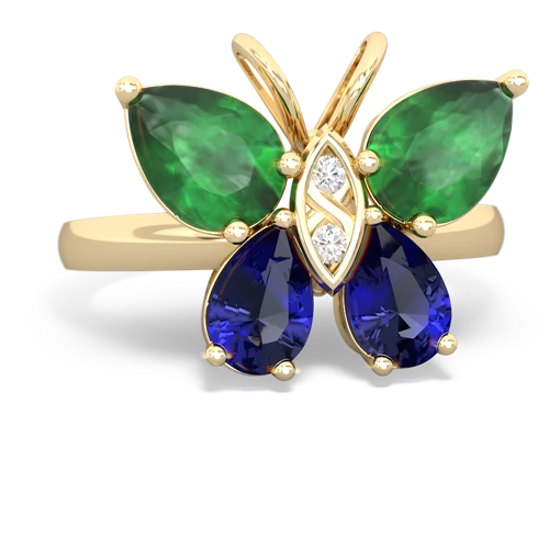 emerald-lab sapphire butterfly ring