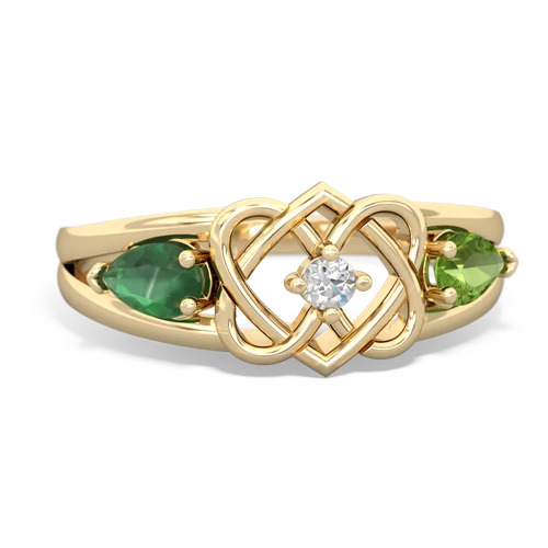 emerald-peridot double heart ring