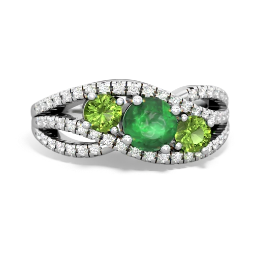 emerald-peridot three stone pave ring