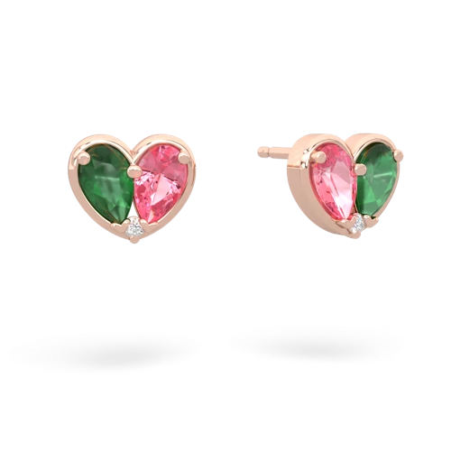 emerald-pink sapphire one heart earrings