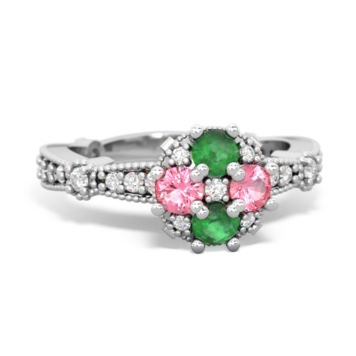 emerald-pink sapphire art deco engagement ring