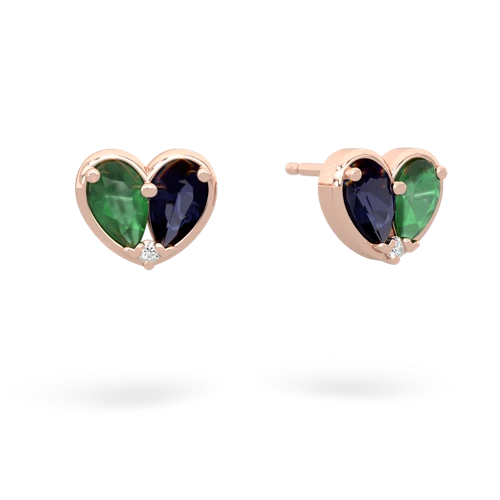 emerald-sapphire one heart earrings