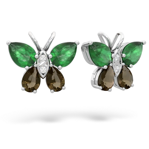 emerald-smoky quartz butterfly earrings
