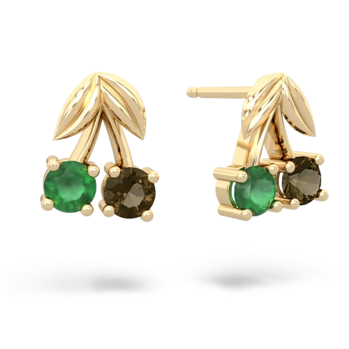 emerald-smoky quartz cherries earrings