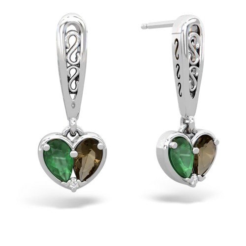 emerald-smoky quartz filligree earrings