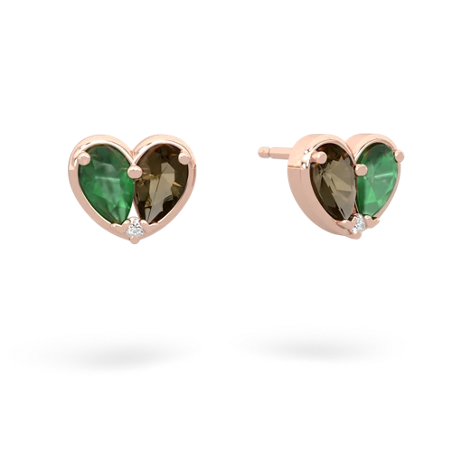 emerald-smoky quartz one heart earrings