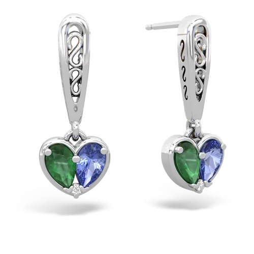 emerald-tanzanite filligree earrings