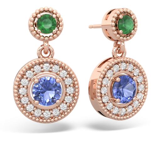 emerald-tanzanite halo earrings