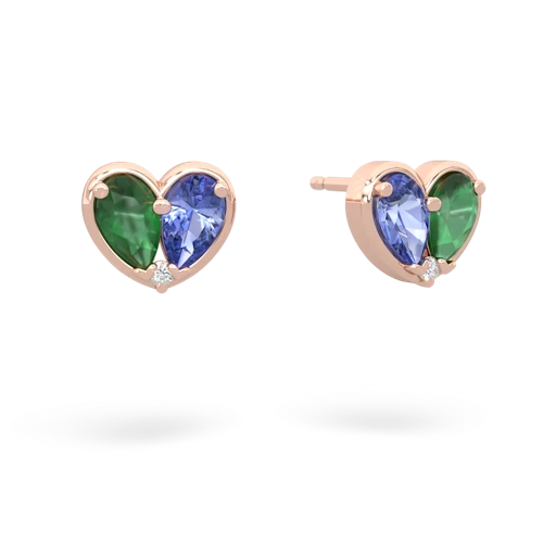 emerald-tanzanite one heart earrings