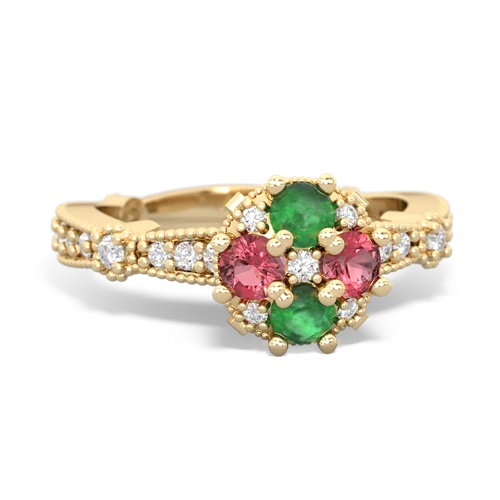 emerald-tourmaline art deco engagement ring