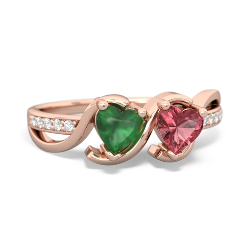 emerald-tourmaline double heart ring