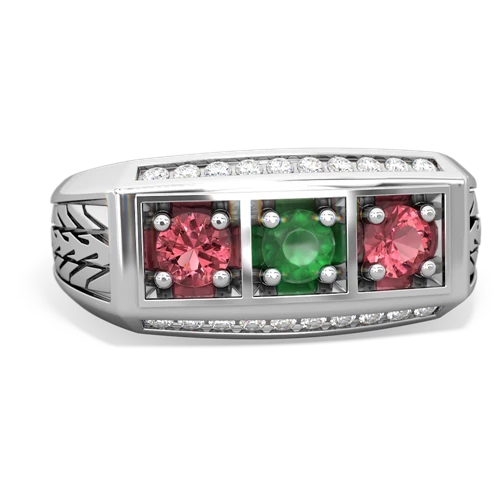 emerald-tourmaline three stone ring