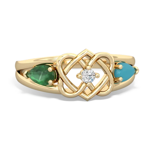 emerald-turquoise double heart ring