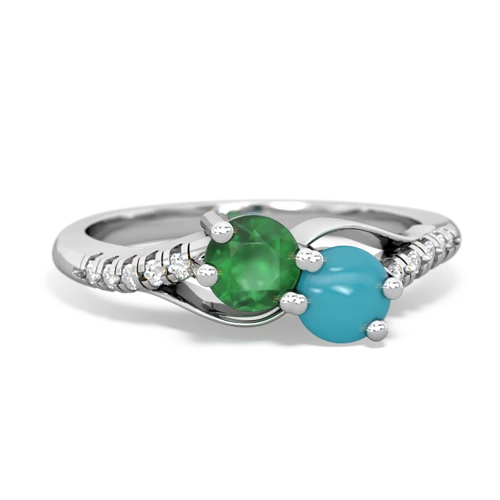 emerald-turquoise two stone infinity ring