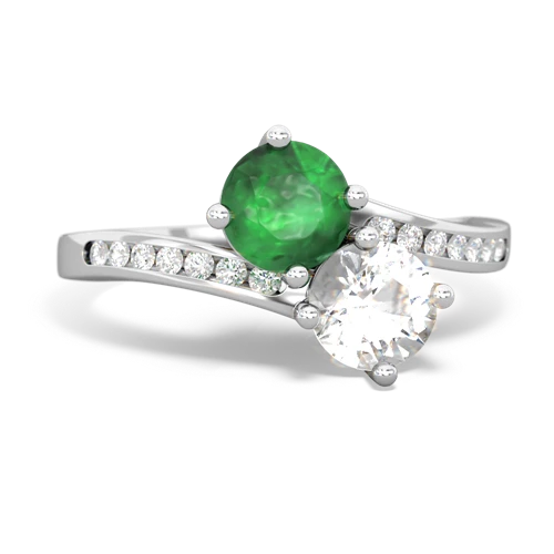 emerald-white topaz two stone channel ring