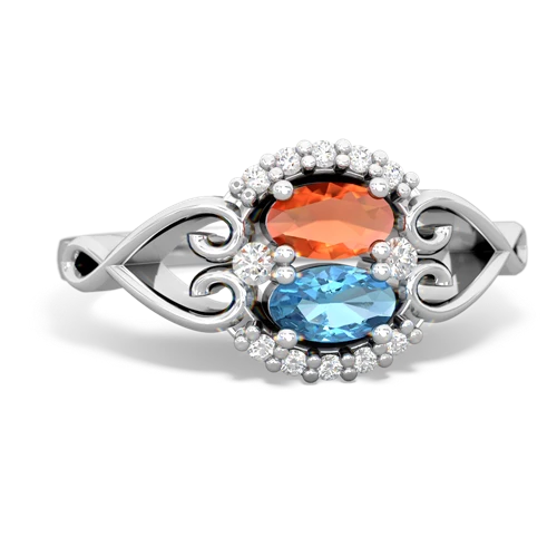 fire opal-blue topaz antique keepsake ring