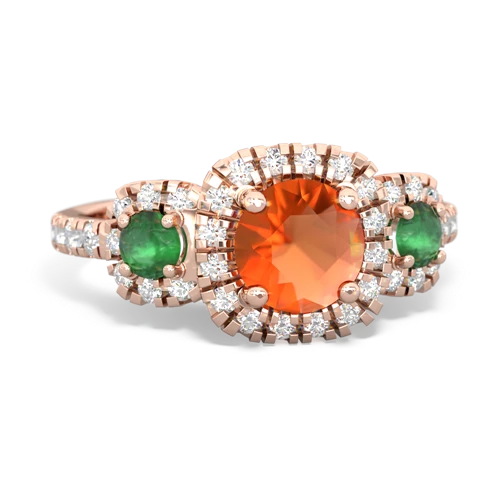 fire opal-emerald three stone regal ring