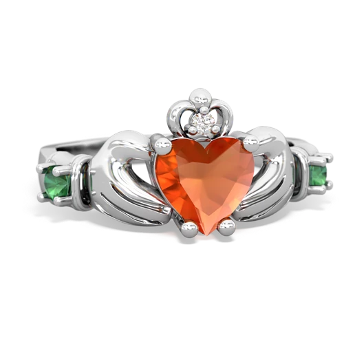 fire opal-lab emerald claddagh ring