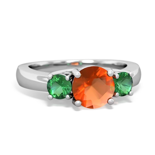 fire opal-lab emerald timeless ring