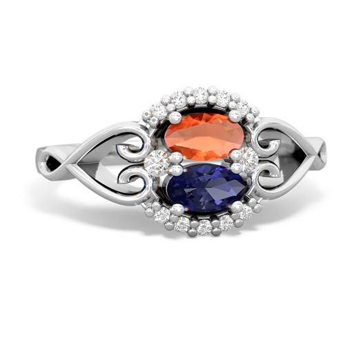 fire opal-lab sapphire antique keepsake ring