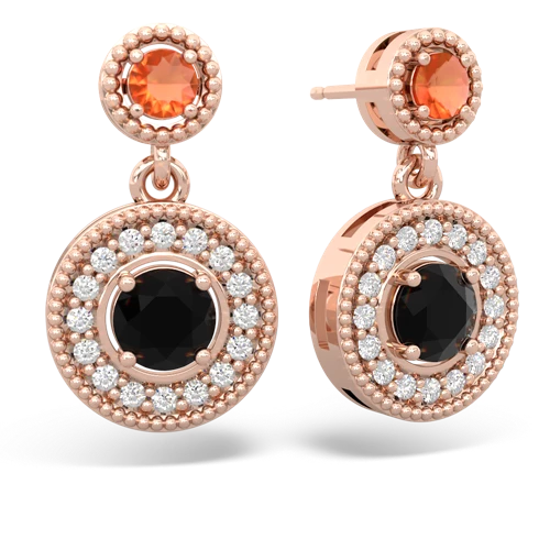 fire opal-onyx halo earrings