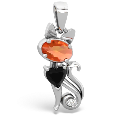 fire opal-onyx kitten pendant