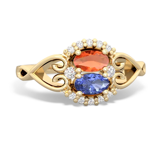 fire opal-tanzanite antique keepsake ring