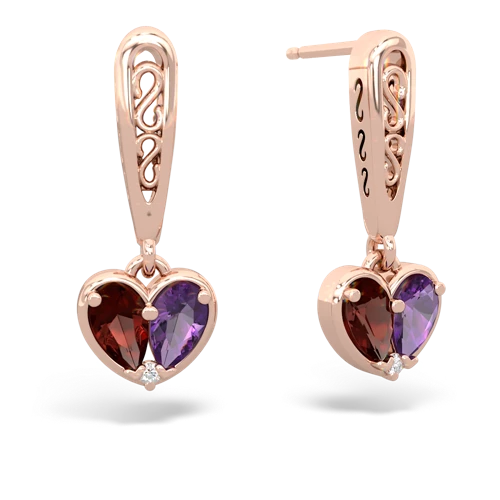 garnet-amethyst filligree earrings