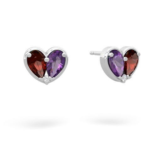 garnet-amethyst one heart earrings