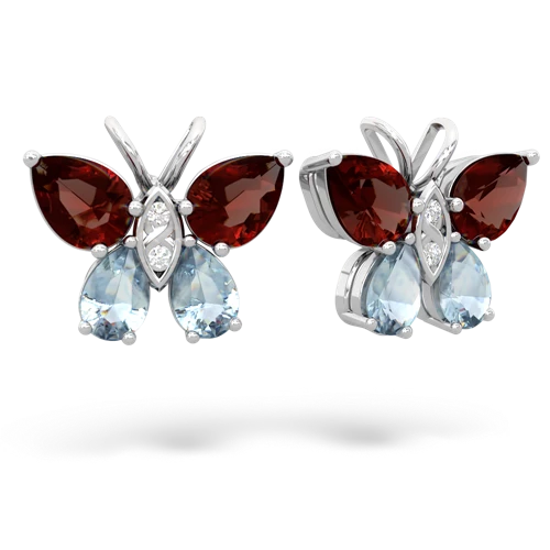 garnet-aquamarine butterfly earrings