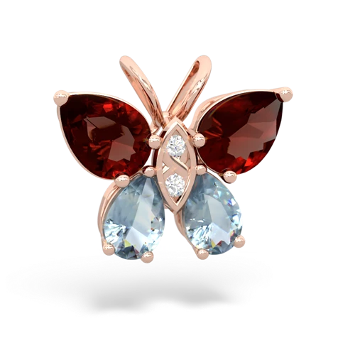 garnet-aquamarine butterfly pendant