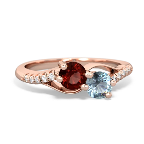 garnet-aquamarine two stone infinity ring