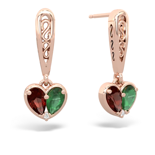 garnet-emerald filligree earrings