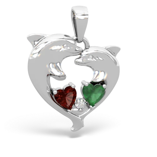 garnet-emerald dolphins pendant