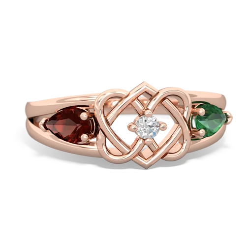 garnet-lab emerald double heart ring
