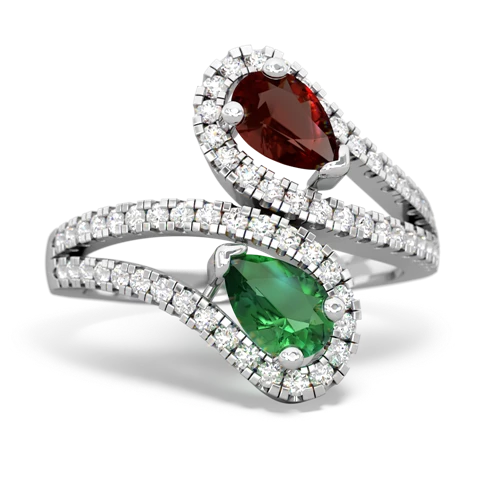 garnet-lab emerald pave swirls ring