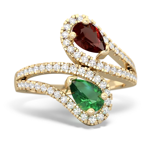 garnet-lab emerald pave swirls ring