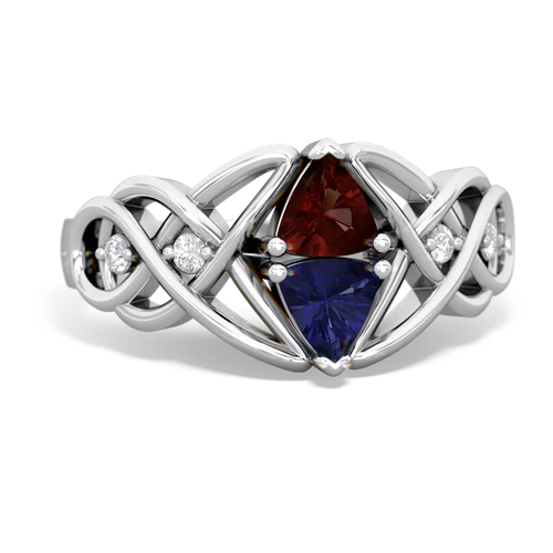 garnet-lab sapphire celtic knot ring