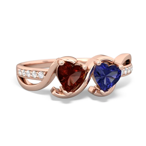 garnet-lab sapphire double heart ring