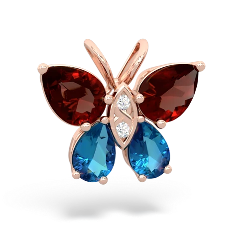 garnet-london topaz butterfly pendant