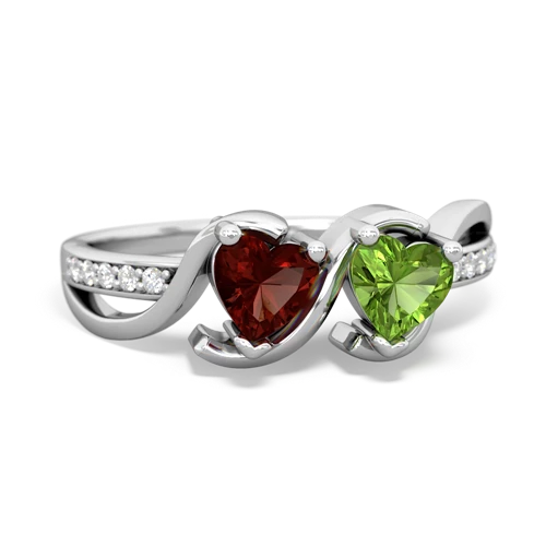 garnet-peridot double heart ring