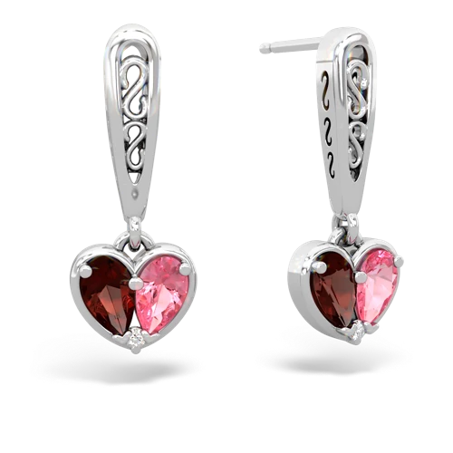 garnet-pink sapphire filligree earrings