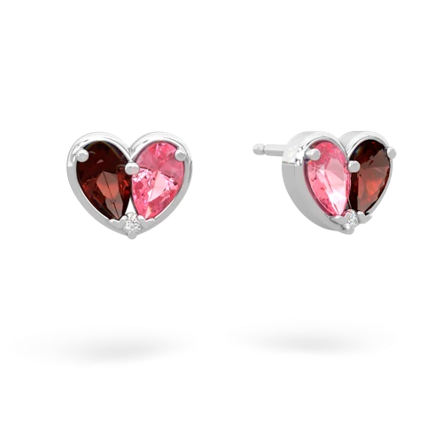 garnet-pink sapphire one heart earrings