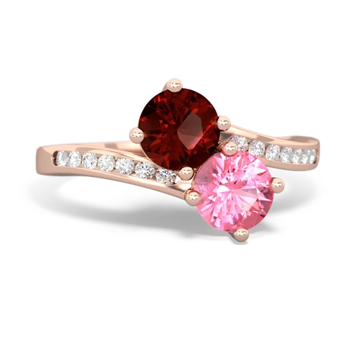 garnet-pink sapphire two stone channel ring