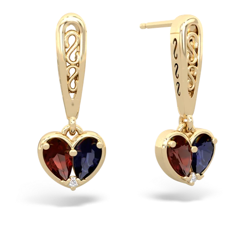 garnet-sapphire filligree earrings