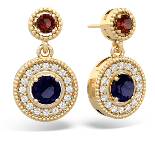 garnet-sapphire halo earrings
